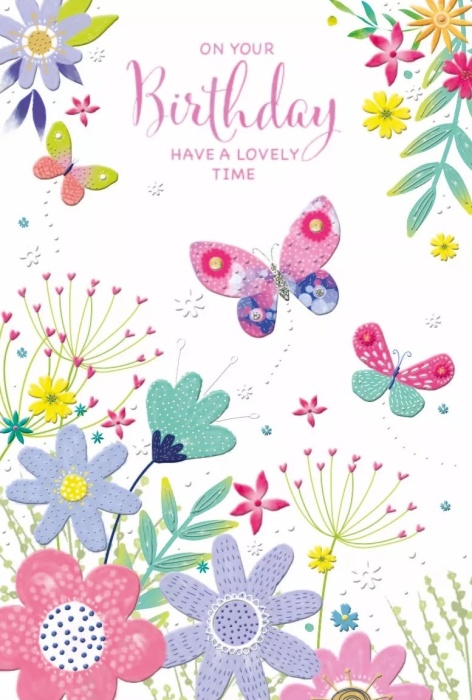 Butterfly Flowers Shine Birthday Card