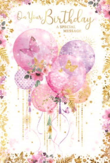 Butterflies, Flowers & Balloons Birthday Card