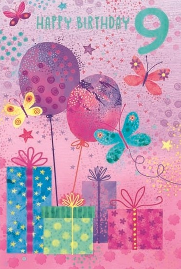 Butterflies & Presents 9th Birthday Card