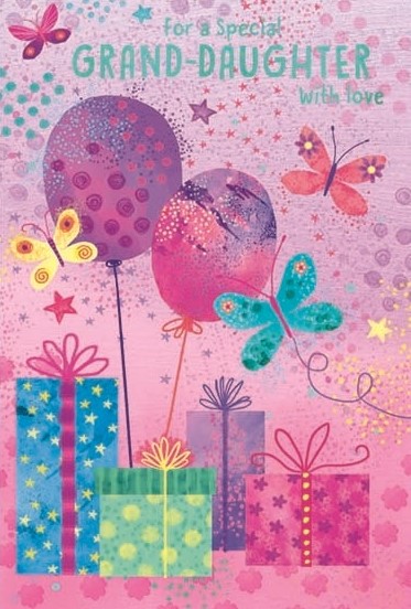 Butterflies & Presents Grand-Daughter Birthday Card