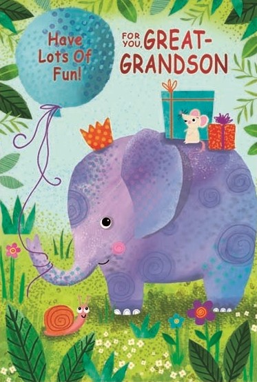 Birthday Elephant Great-Grandson Birthday Card