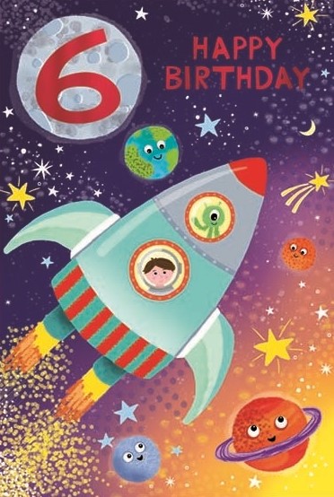 Space Rocket 6th Birthday Card