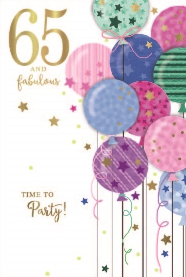 Balloons & Stars 65th Birthday Card