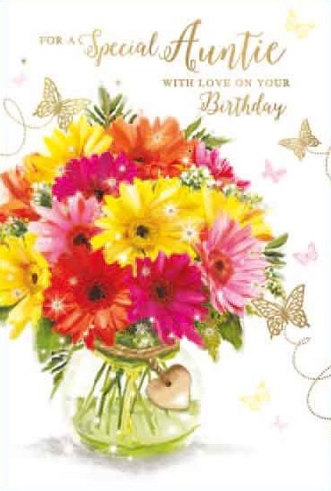 Vase Of Bright Flowers Auntie Birthday Card