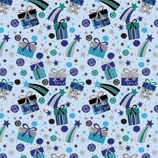 Blue Presents & Stars Gift Wrap Sheet