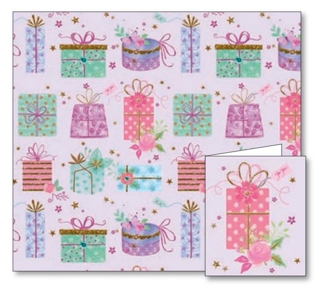 Floral Presents Gift Wrap Sheets & Tags Set