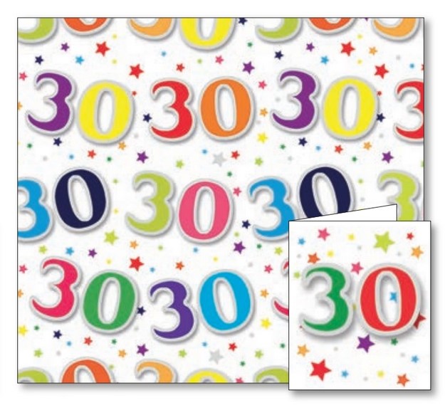 30th Birthday Gift Wrap Sheet & Tags Set