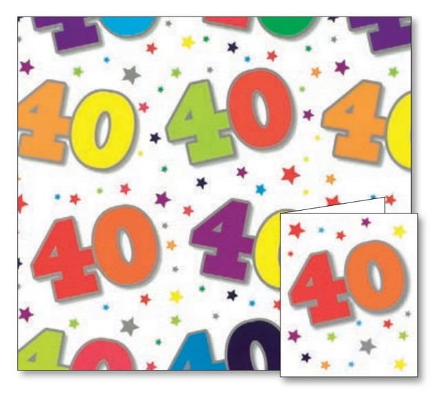 40th Birthday Gift Wrap Sheet & Tags Set