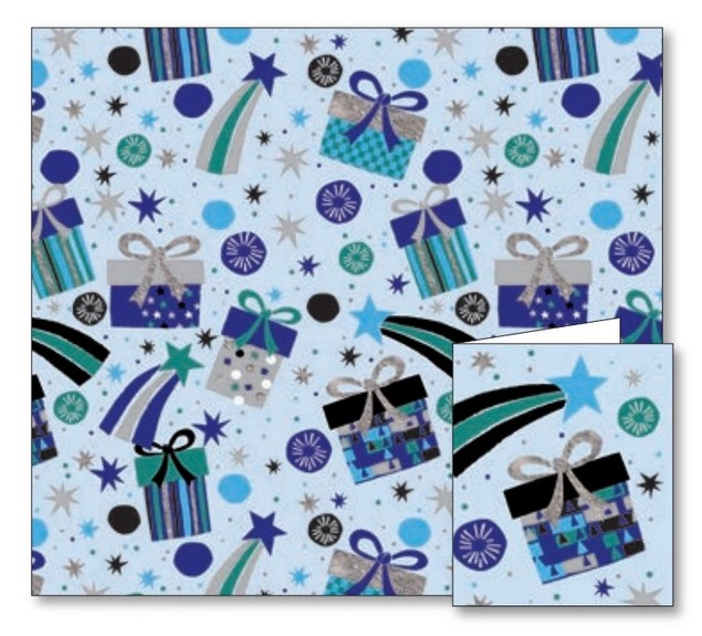 Blue Presents & Stars Gift Wrap Sheets & Tags Set