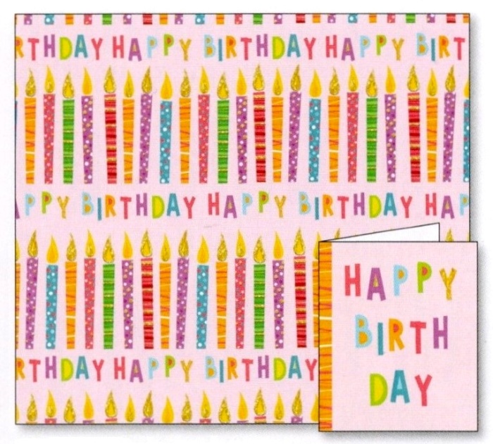 Pink Birthday Candles Gift Wrap Sheets & Tags Set