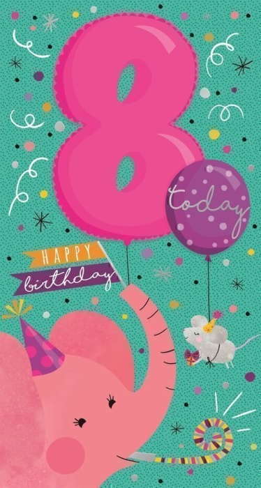 Pink Elephant 8th Birthday Card