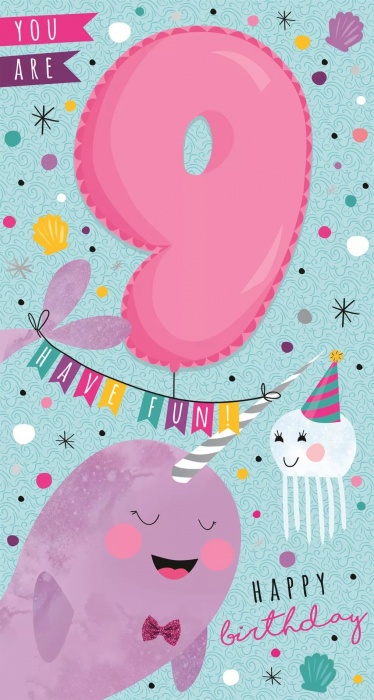 Narwhal 9th Birthday Card