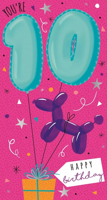 Balloon Dog 10th Birthday Card