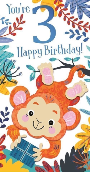 Monkey 3rd Birthday Card