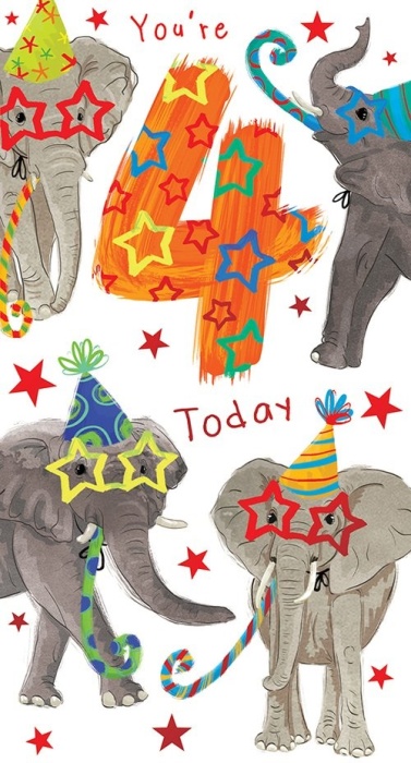 Elephants 4th Birthday Card