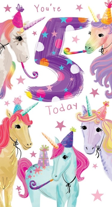 Unicorns 5th Birthday Card