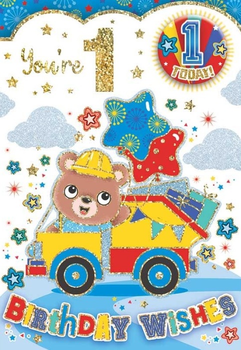 Tipper Truck 1st Birthday Card & Badge