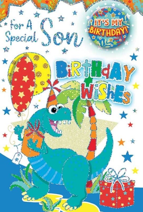 Dinosaur Son Birthday Card & Badge