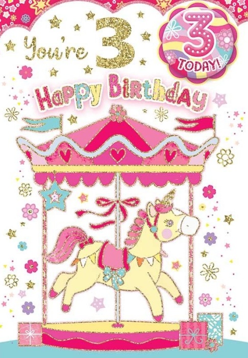 Merry-Go-Round 3rd Birthday Card & Badge