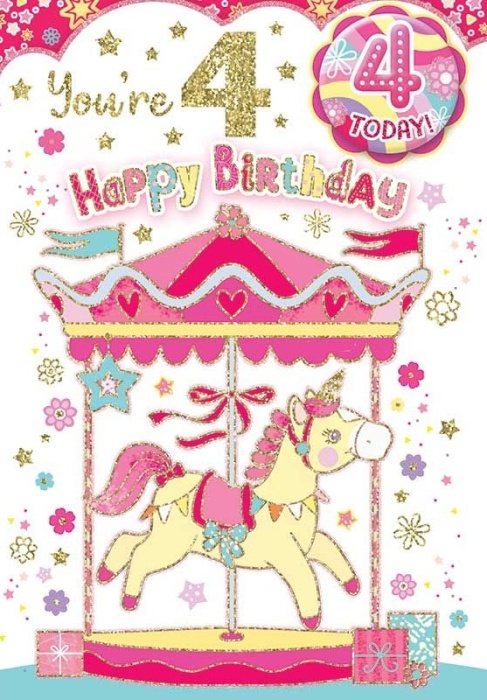 Merry-Go-Round 4th Birthday Card & Badge