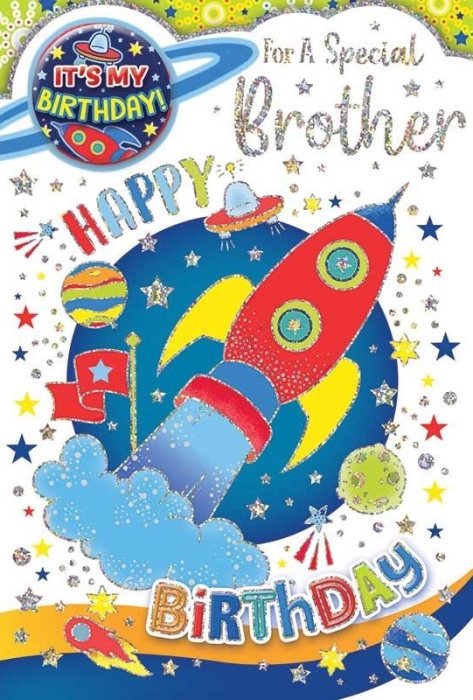 Space Rocket Brother Birthday Card & Badge