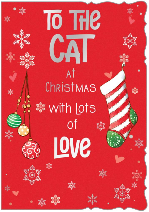 Christmas Stocking & Baubles Cat Christmas Card