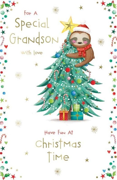 Christmas Sloth Grandson Christmas Card