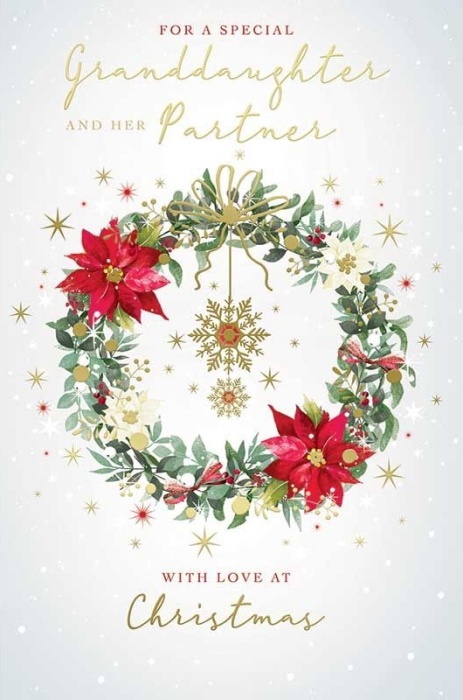 Snowflake Wreath Grand-Daughter & Partner Christmas Card