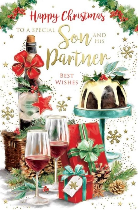 Christmas Pudding Son & Partner Christmas Card