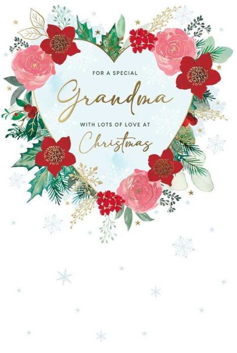 Festive Floral Heart Grandma Christmas Card