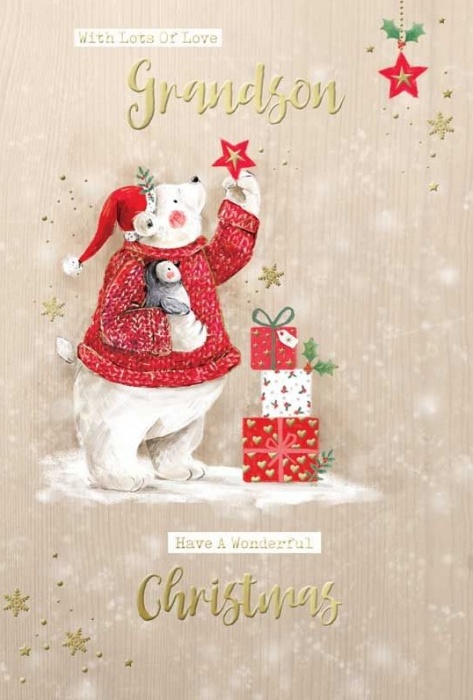 Festive Polar Bear Grandson Christmas Card