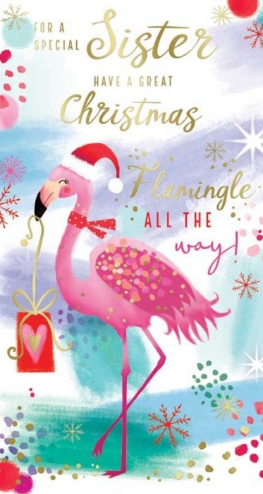 Flamingle All The Way Sister Christmas Card