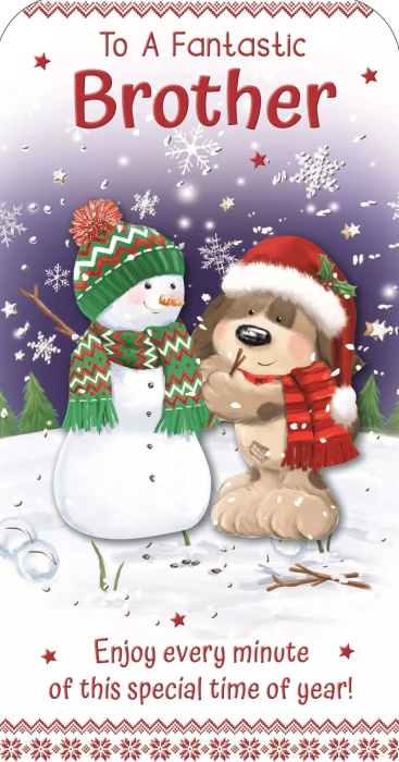 Dog & Snowman Brother Christmas Card