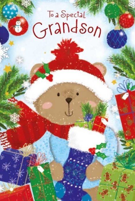 Festive Bear Grandson Christmas Card