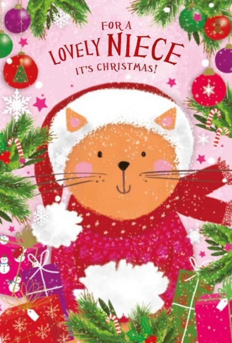 Festive Cat Niece Christmas Card