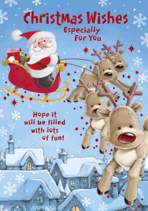 Santa & Reindeer Christmas Card