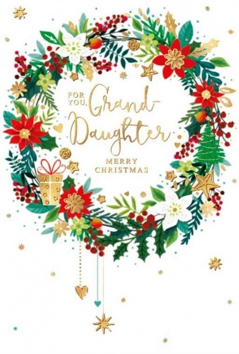 Festive Wreath Grand-Daughter Christmas Card