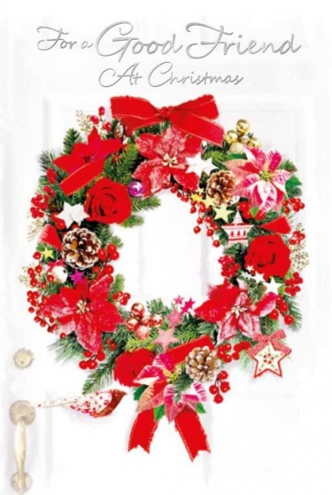 Festive Red Wreath Friend Christmas Card