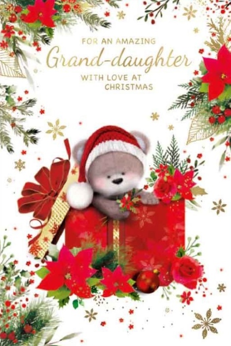 Red Christmas Flowers Grand-Daughter Christmas Card