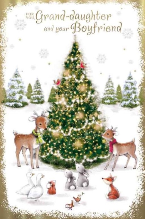 Festive Woodland Grand-Daughter & Boyfriend Christmas Card