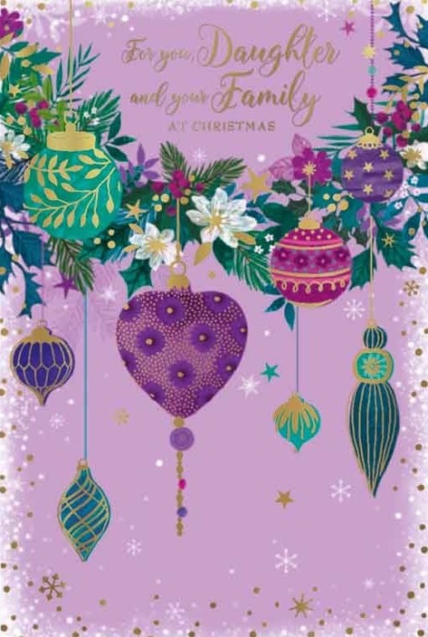 Purple Baubles Daughter & Family Christmas Card