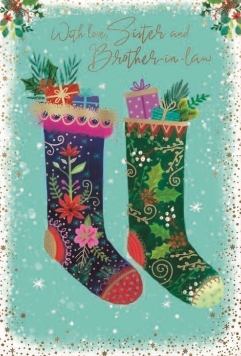 Festive Stockings Sister & Brother-In-Law Christmas Card