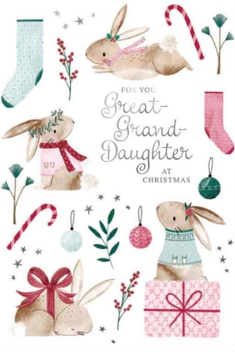 Festive Rabbits Great-Grand-Daughter Christmas Card