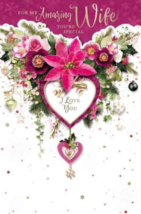 Floral Heart Wife Christmas Card