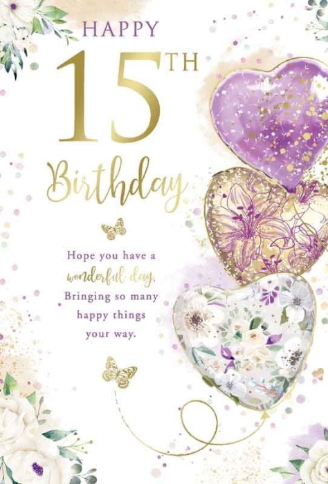 Heart Balloons 15th Birthday Card