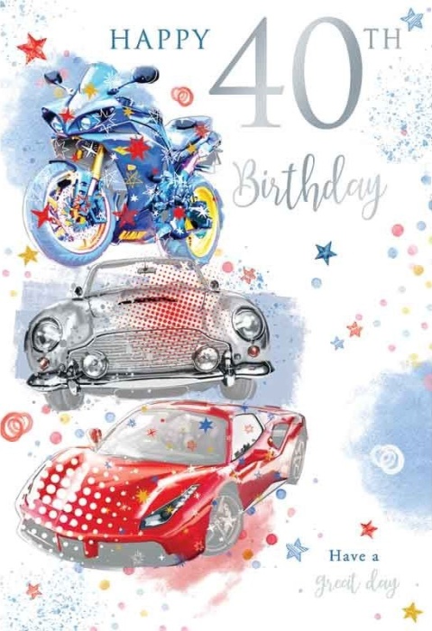 Motorbike & Cars 40th Birthday Card